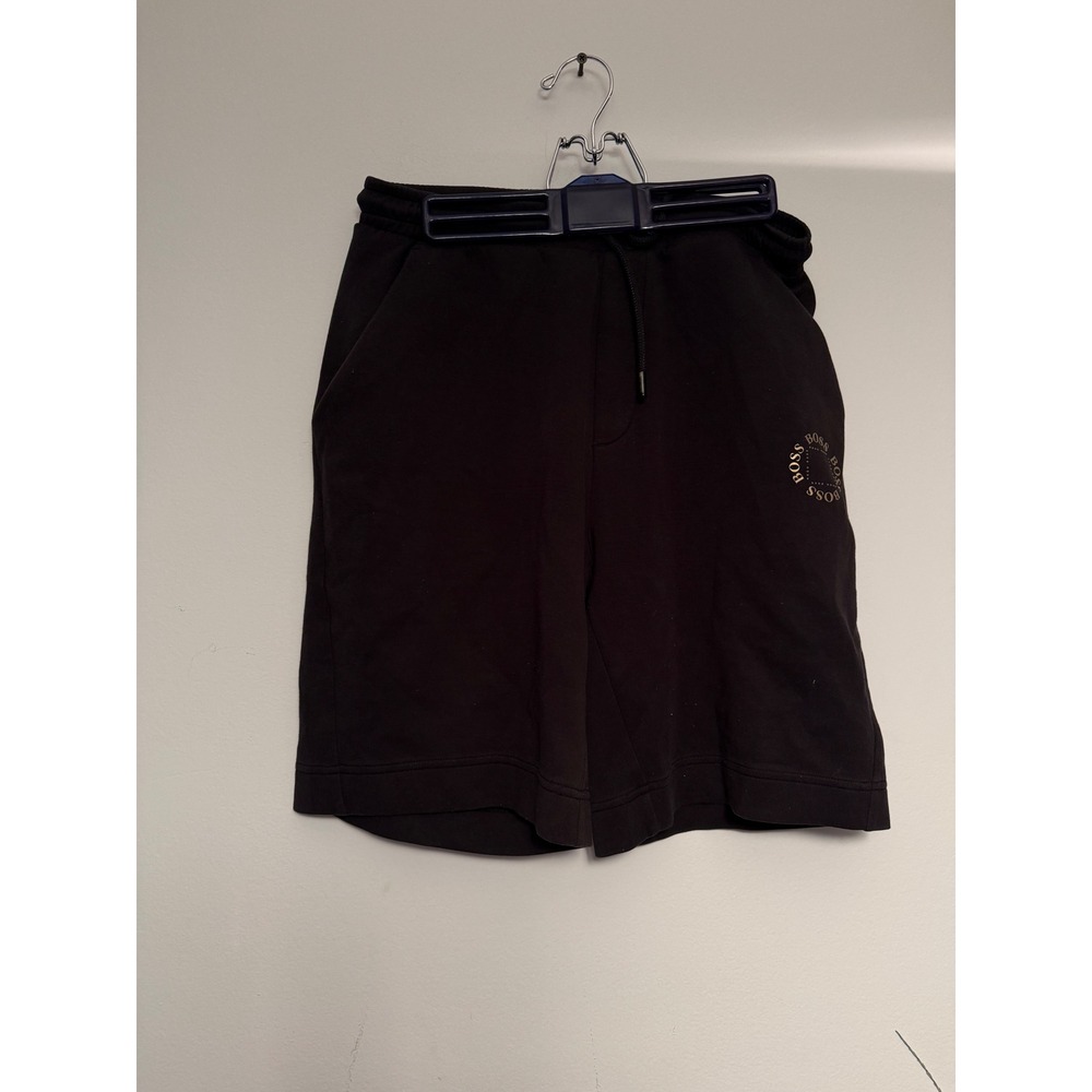 BOSS Hugo‎ Boss Mens Black Cotton Blend Sweat Shorts Gold Logo Size S